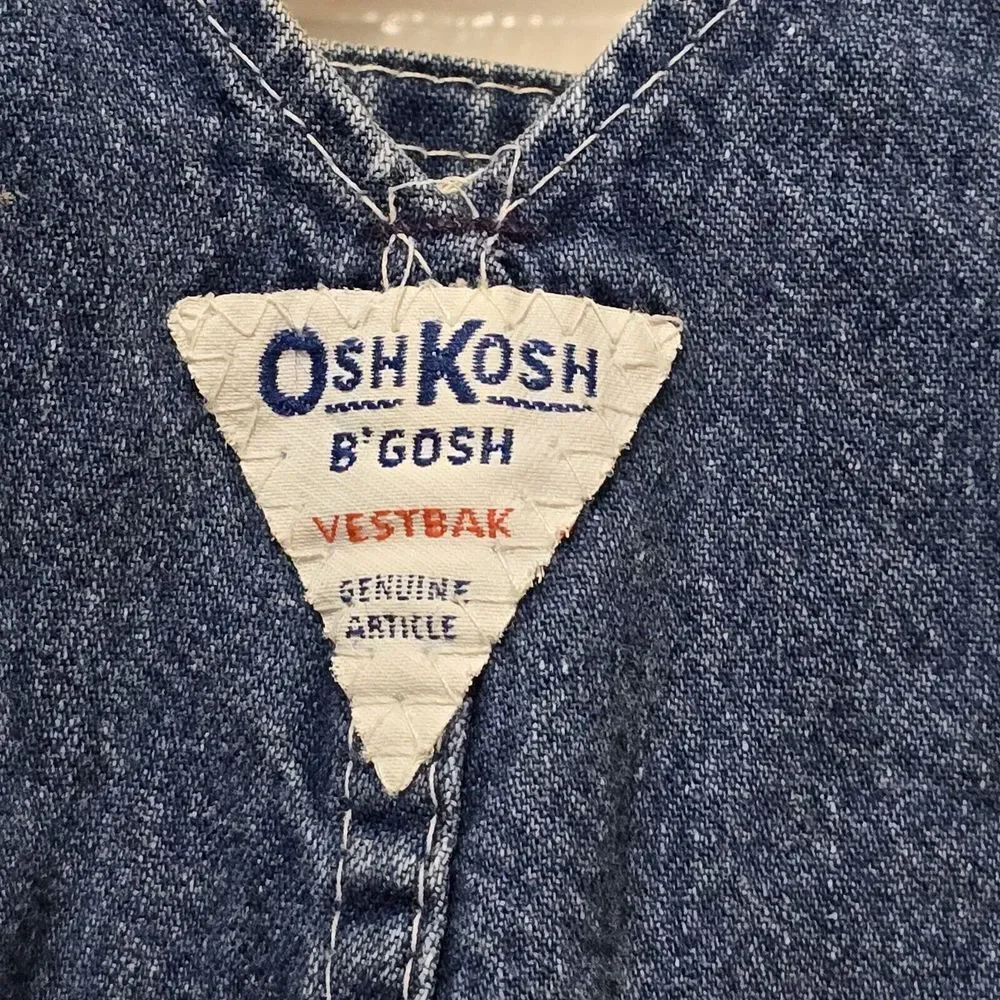 Vintage 80s Oshkosh B'Gosh Baby‎ 6-9m Blue Jean Vestbak Overalls USA
